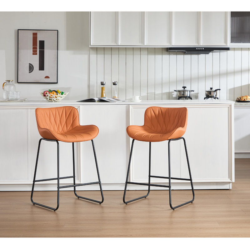 Upholstered Counter Stool with Metal Frame, Orange
