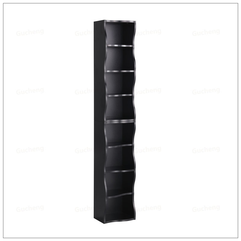 8-Layer Adjustable Shelf Ultra-Thin Bookshelf With Wavy Border, Perfect For Narrow Spaces And Multi-Functional Storage In Home Offices