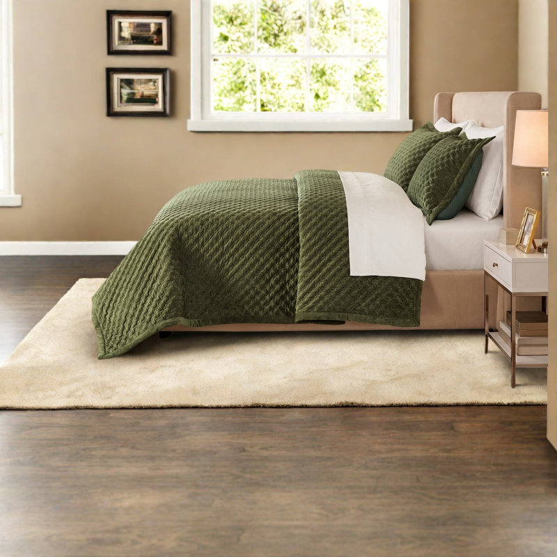 Ensemble de literie en velours Queen, couvre-lit vert matelassé pour chambre à coucher