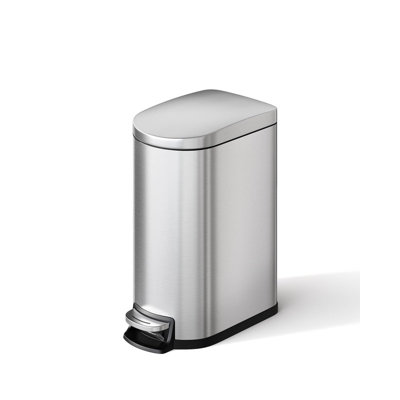 2.6 gal Metal Bathroom Trash Can with Lid, Slim Step-on Garbage Bin with Soft Close & Inner Bucket