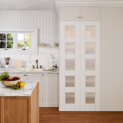 White Primed Double Slab Door 5-Lite Frosted Glass Solid Manufacture Wood French Standard Door 36x80