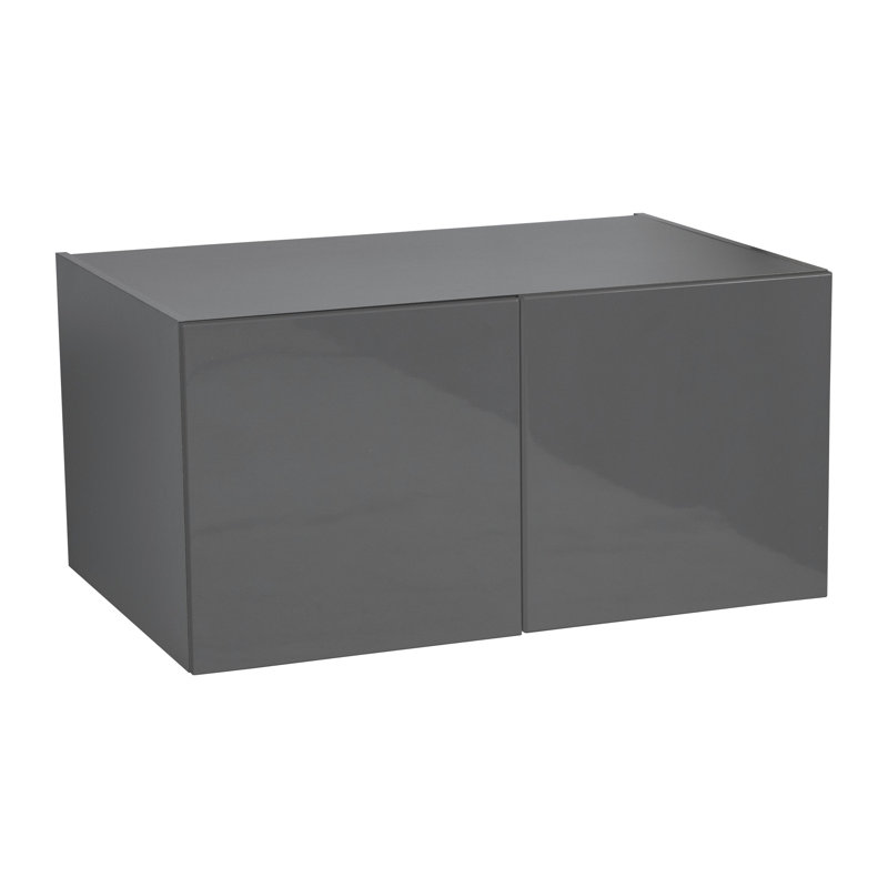 Armoire murale 24 po x 15 po - Double porte - Avec porte en teck naturel, H 15 po x l 24 po, Gris lustré