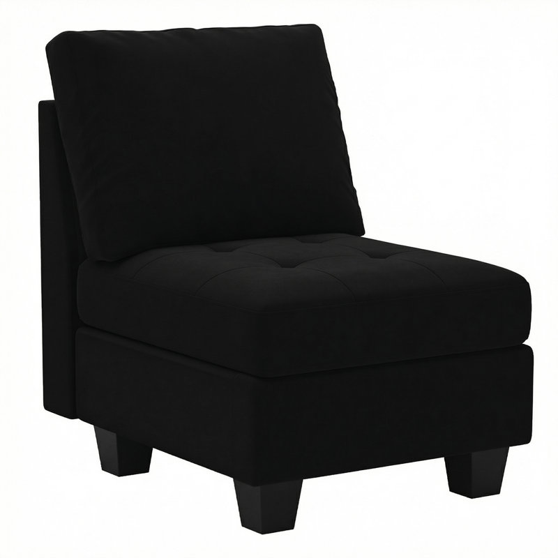 Chaise sans accoudoirs en velours de 23,6 po de largeur et module de chaise simple pour canapé modulaire Eyram, Velours noir