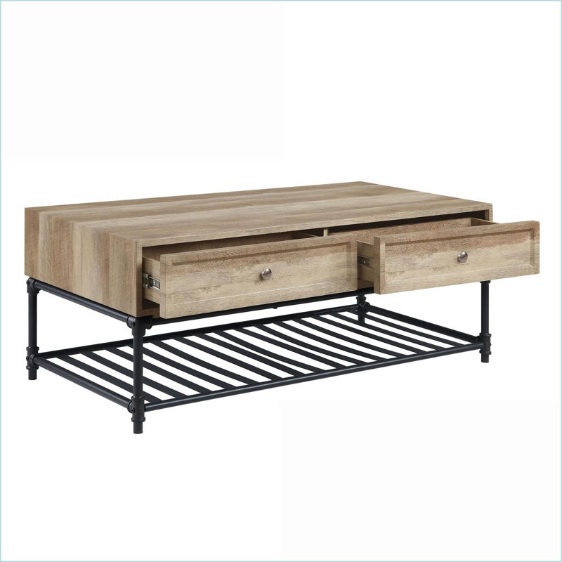Chêne & amp; Table basse industrielle avec tablette inférieure Sandy Black