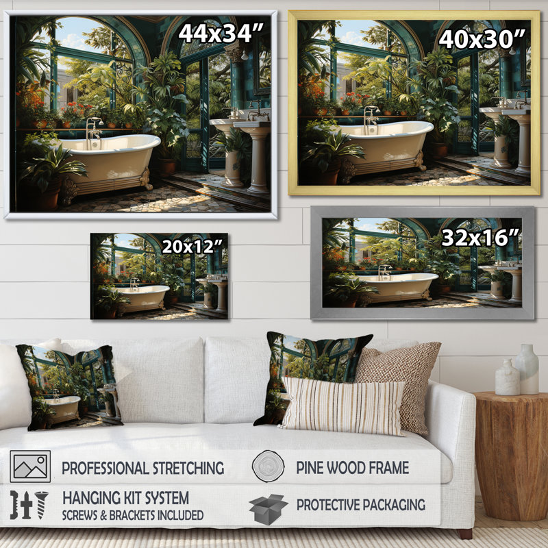 «Bathroom Botanical Retreat III» - reproduction, H 24 po x l 32 po x P 1 po, Cadre flottant blanc