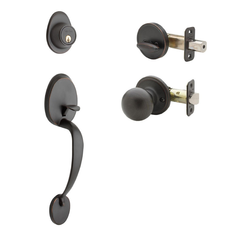 Jeu poignées en cuivre creek avec verrou et bouton de porte et rosette colonial à cylindre simple, Bronze toscan