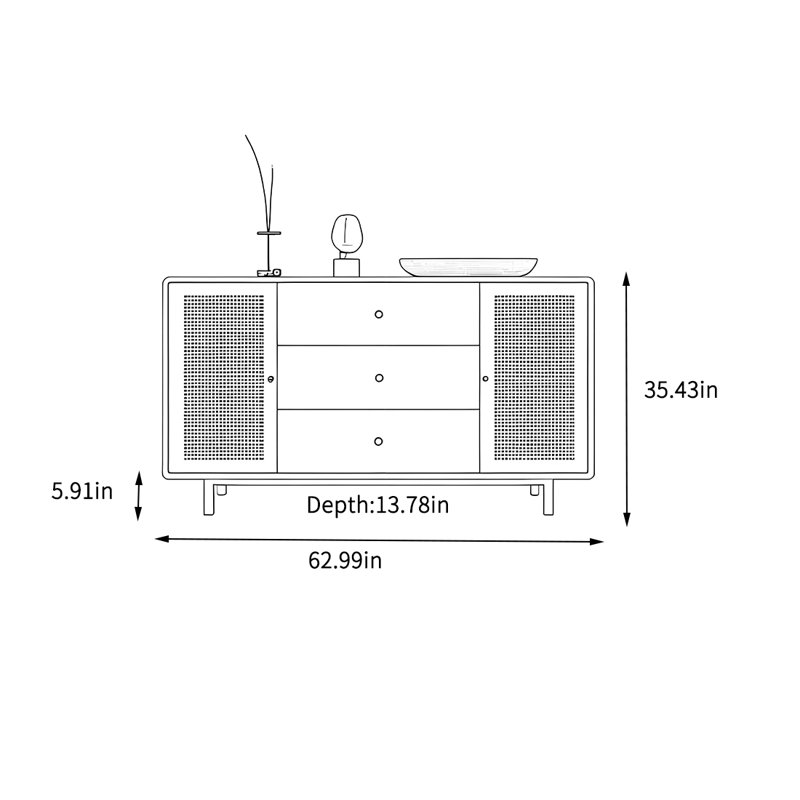 Deatria, 35.43" H x 62.99" W x 13.78" D
