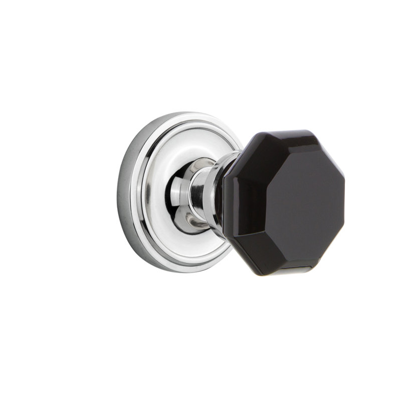 Bouton de porte de mortaise intérieure en cristal noir avec rosette classic Waldorf, 2 1/4 po, Laiton non laqué