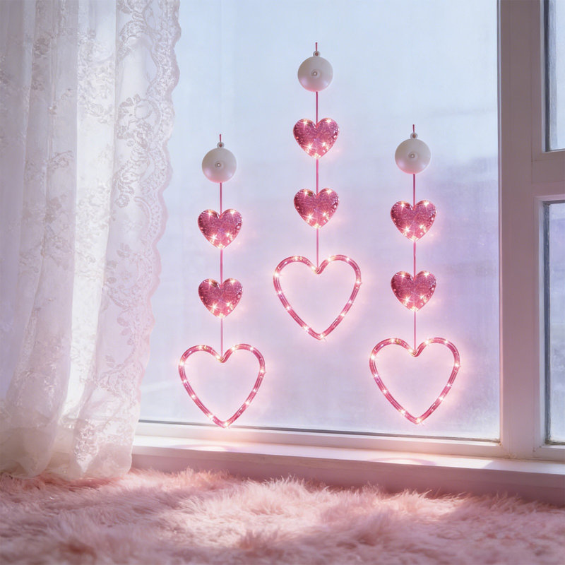 3pc Lumière de rideau à ventouse à DEL avec abat-jour en forme de décoration de fête, décoration de salle de mariage, décoration suspendue
