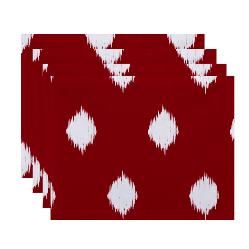 Ensemble de 3 napperons à imprimé ikat Urbina, Rouge
