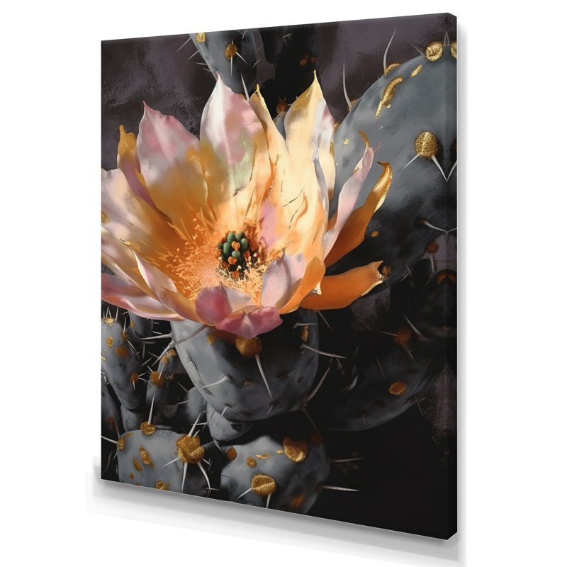 Fleur de cactus orange gris I - impression, H 20 po x l 12 po x P 1 po, Toile tendue