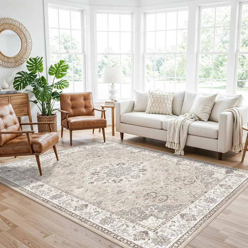 Washable Entryway Rug: Farmhouse Kitchen Hallway Rug Wide Soft Water Resistant Floor Mat for Bathroom Nursery Non Slip Indoor Carpet for Living Room Bedroom Dining Room(Beige)
