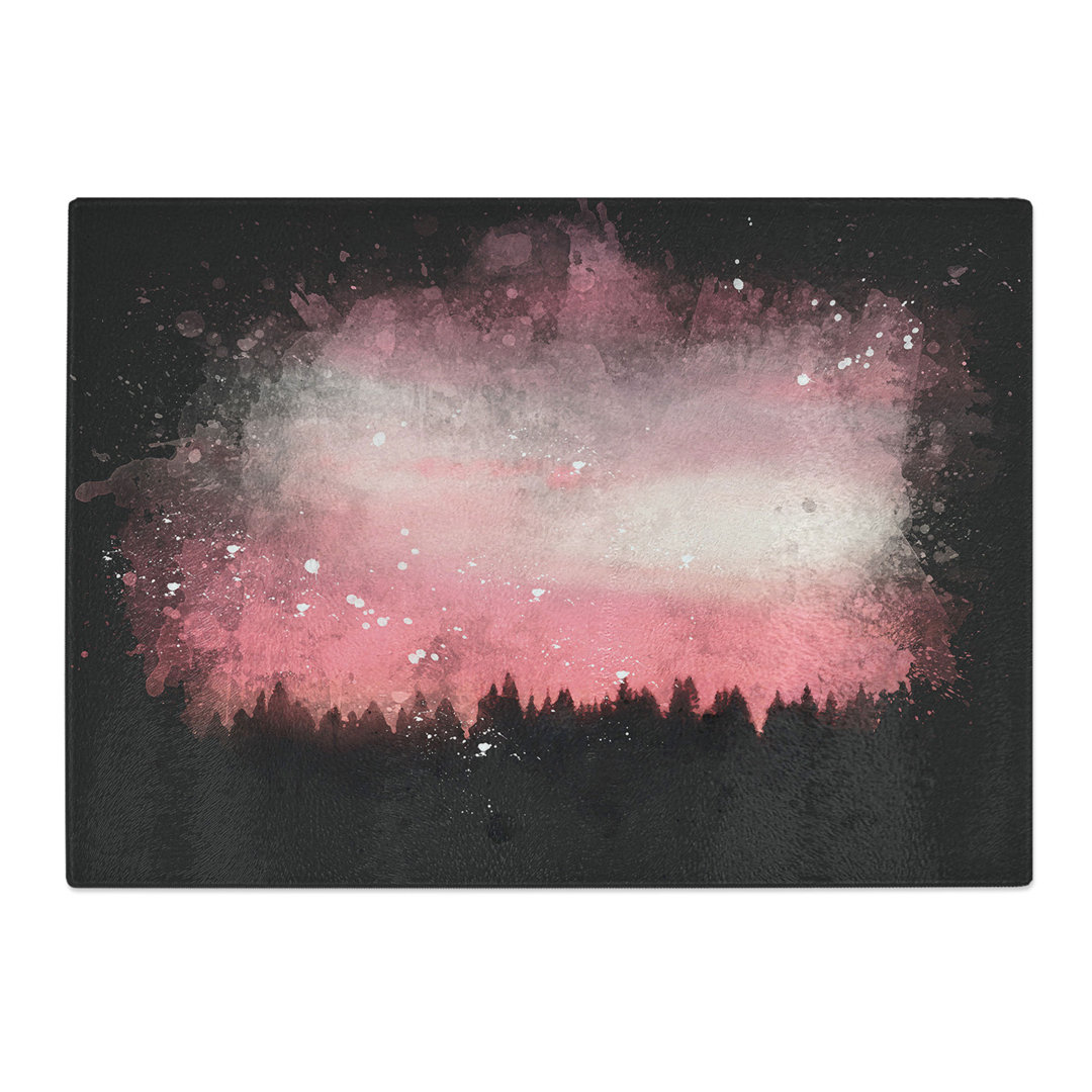 Tempered Glass Pink Sunset Above a Forest Chopping Board