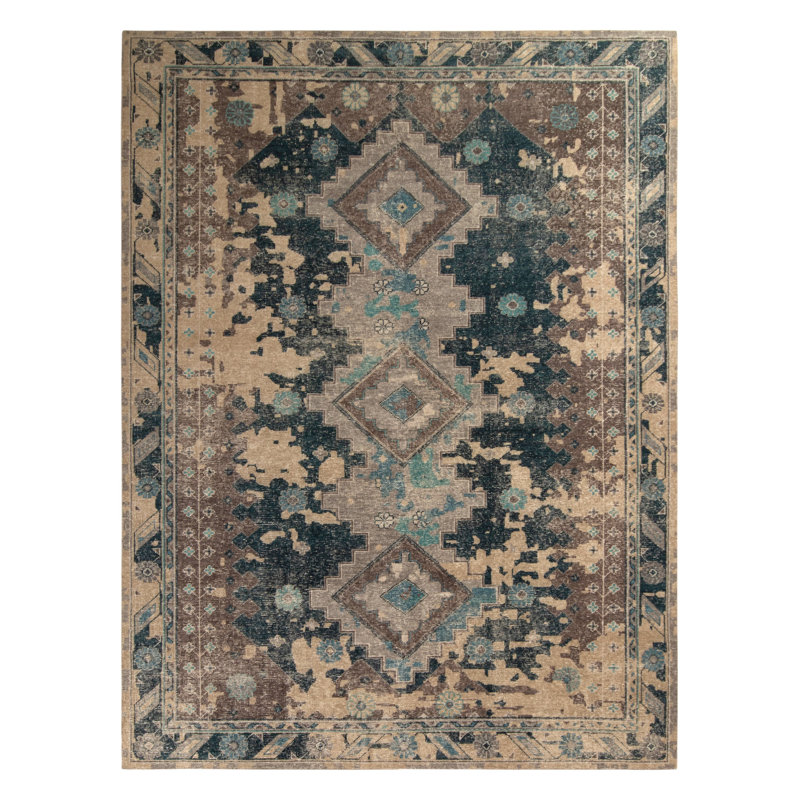 Distressed Homage Hand Knotted Wool Geometric Area Rug, Rectangle 10' x 14'