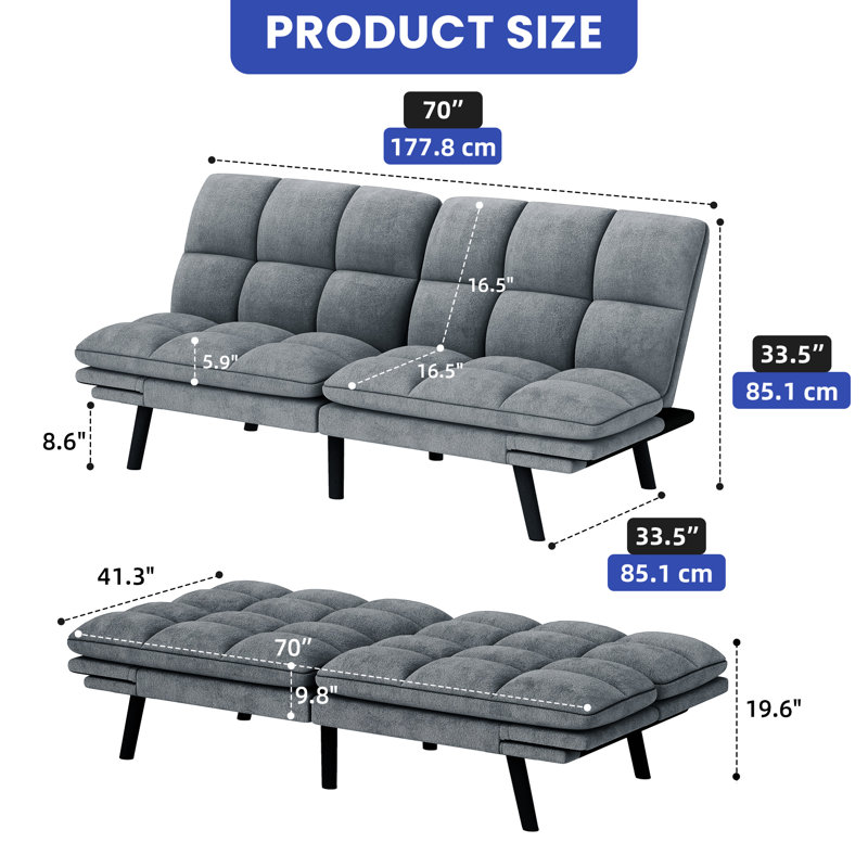 Adjustable Futon Sofa Bed with Cat-Scratch-Proof Fabric and Convertible Design, Dark Grey