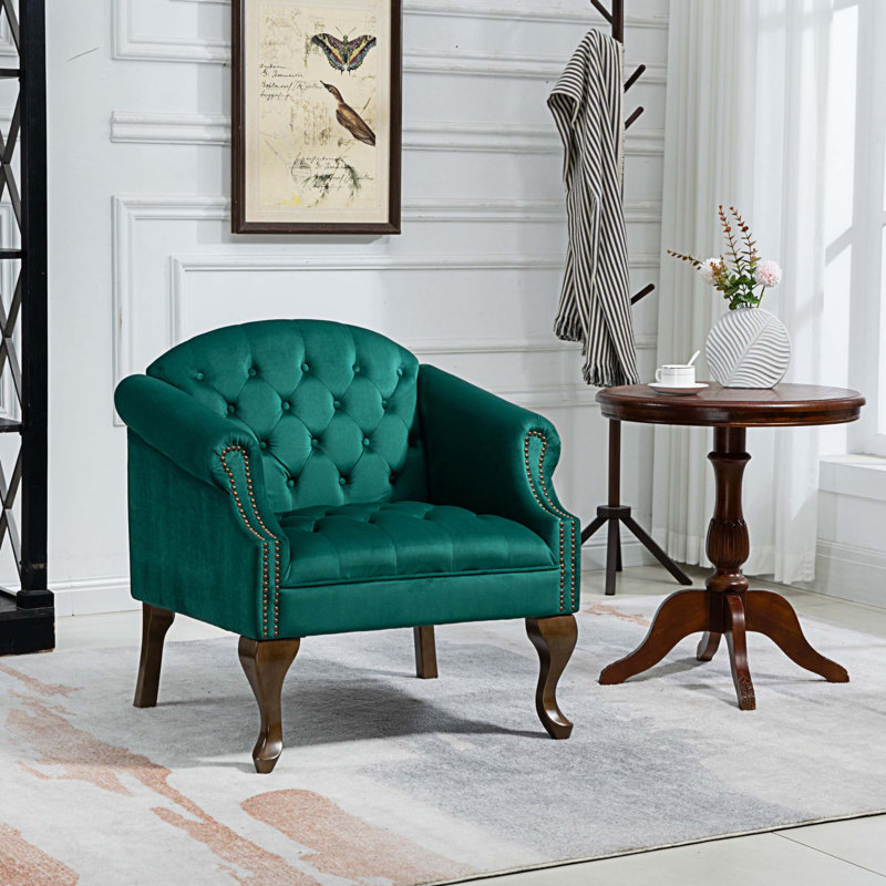 Fauteuil en velours touffeté de 30,5 po Brejae, Velours vert