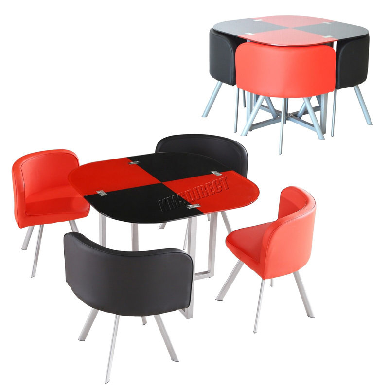 Rowlands 4 - Person Dining Set, Red/Black