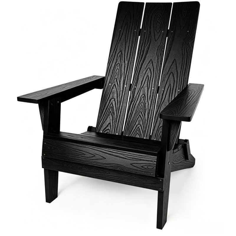 Outdoor All-Weather Foldable Adirondack Chair, Fade Resistant & Easy to Clean for Patio, Garden and Fire Pit Use, Black