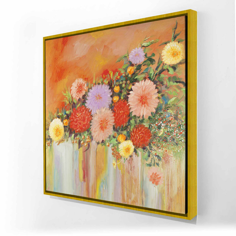 Fleurs colorées abstraites - Art contemporain sur toile encadrée