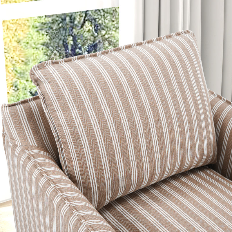 Fauteuil demi-tonneau pivotant rembourré à rayures douces de 29,7 po Romines, Polyester brun