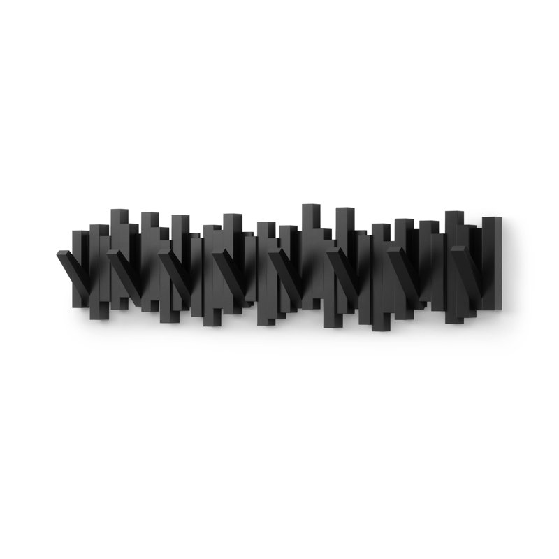 Sticks 8-Hook Wall-Mounted Coat Rack, Flip-Down Hooks for Entryway, Bedroom, Office, Black