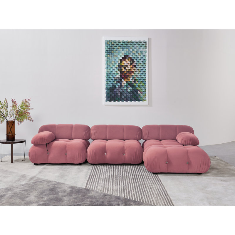Daimion Upholstered L-Shaped Sectional Reversible, Pink Velvet