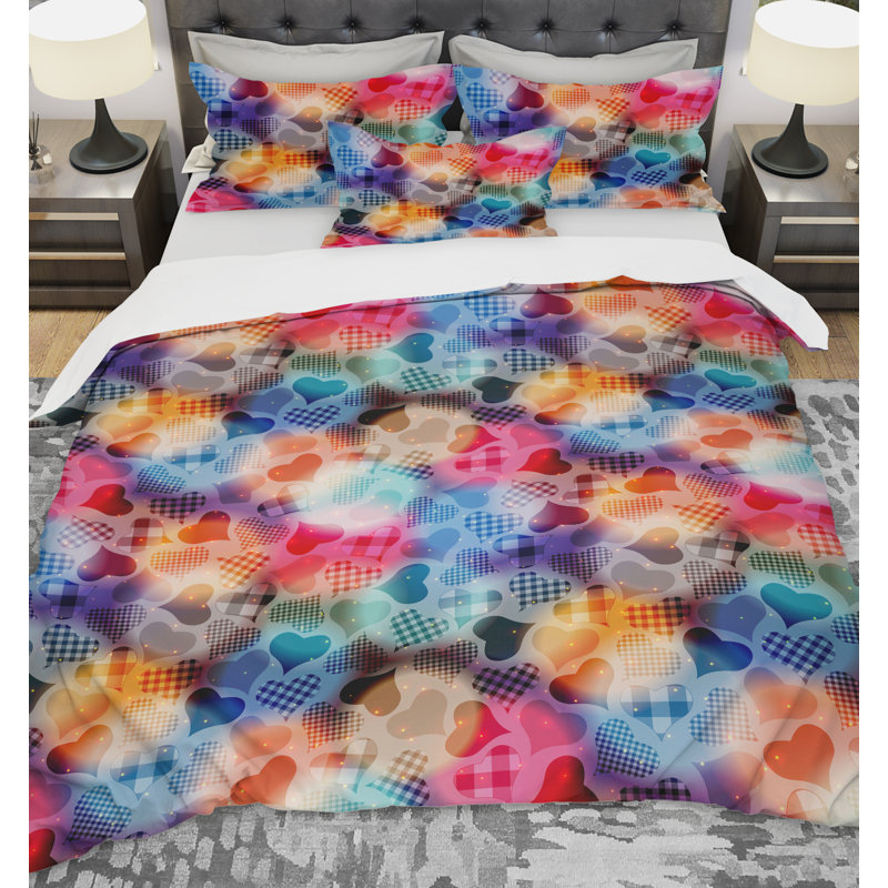 Ensemble de housse de couette à coeurs flottantes designart, Housse de couette très grand + 2 taies décoratives
