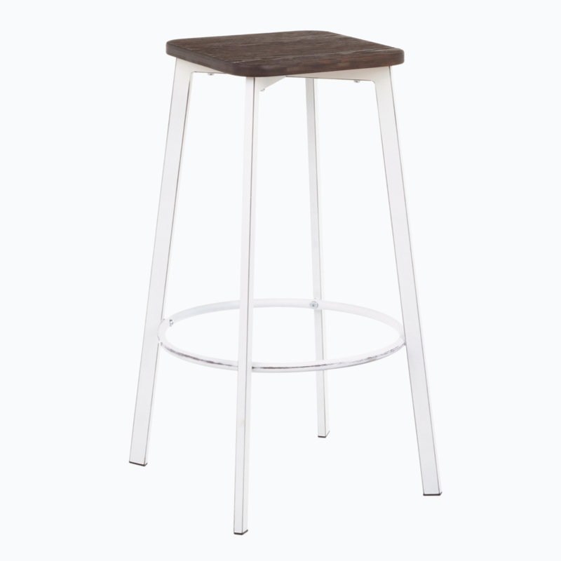 Vintage White & Espresso Industrial Backless Bar Stool