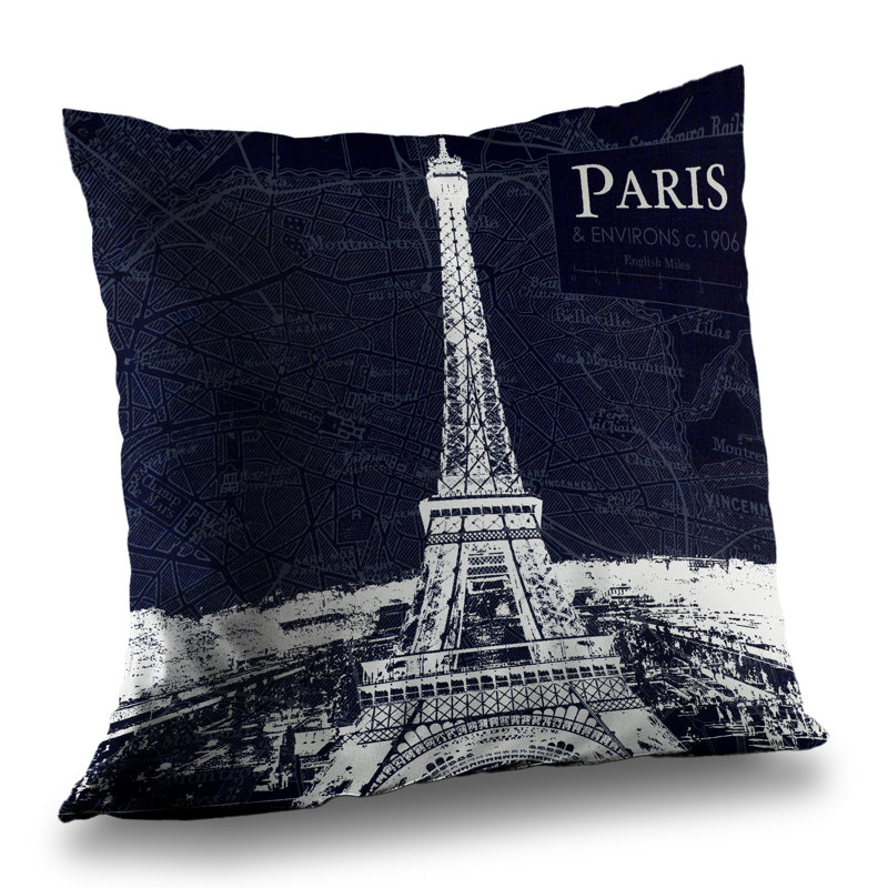 Paris Blue Print Eiffel Tower Throw Pillow - Home Decor Insert