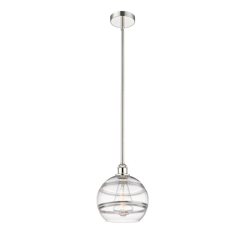 Mini-luminaire suspendu avec tige 6 po Edison Bienes-616-G556, H 11,13 po x l 10 po x P 10 po, Transparent, Nickel poli