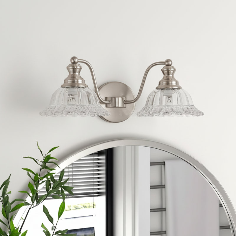 Luminaire de meuble-lavabo rétro Sand Nickel, Clair, Nickel brossé, Deux lumières