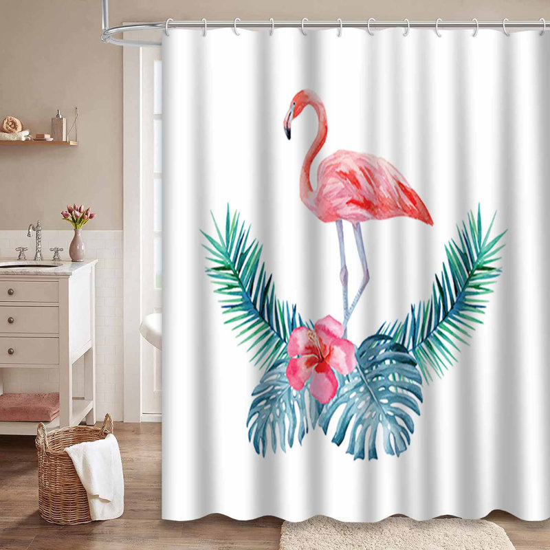 Rideau de douche imperméable à l'eau et à l'aquarelle avec 12 crochets FlamingoBreeze, L 72 po x l 84 po