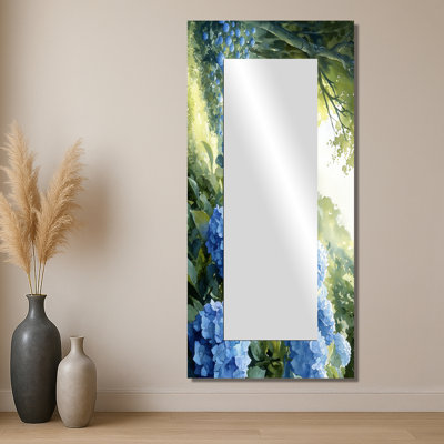 Hortensias dans le verger - miroir floral pour décoration murale - imprimé sur métal