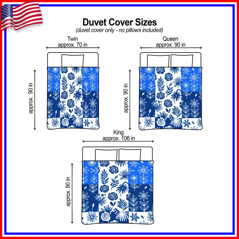 Blue White Floral Pattern Duvet Covers, Twin