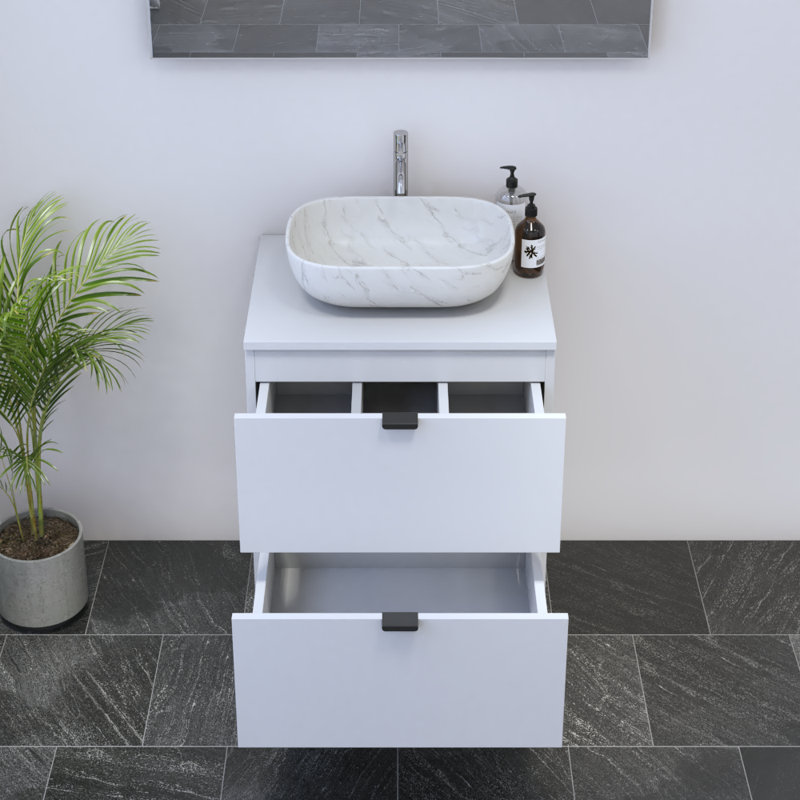 Meuble-lavabo simple 23,6 po avec plateau Kareema, Blanc, Blanc