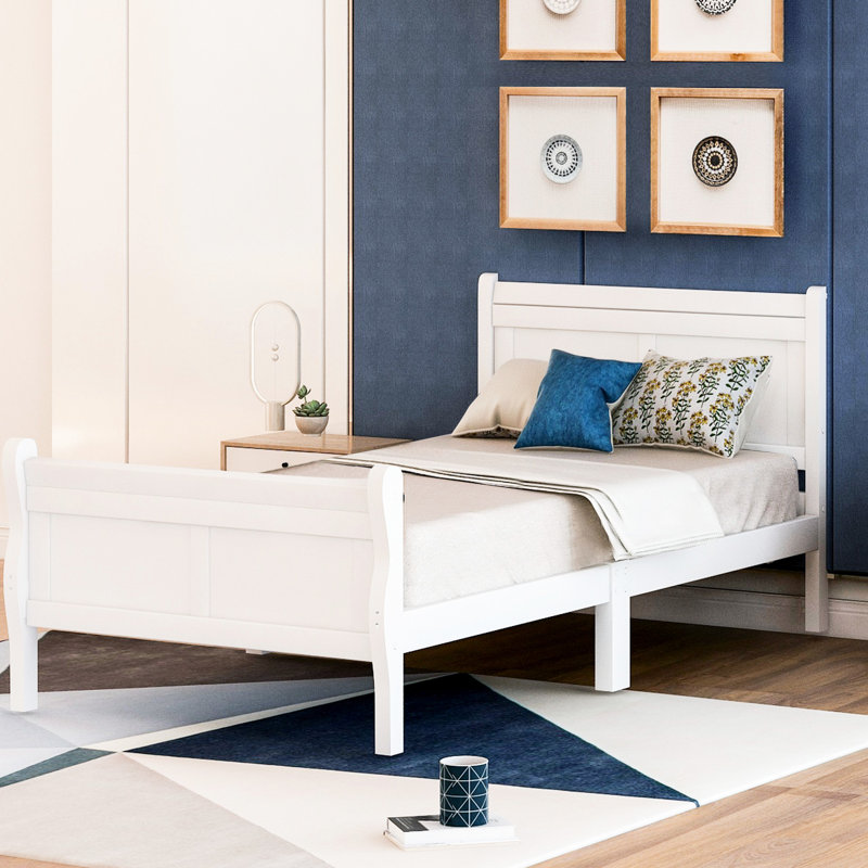 Twin Bed With Solid Wood Platform And Headboard/ In White - Build Headboard,
