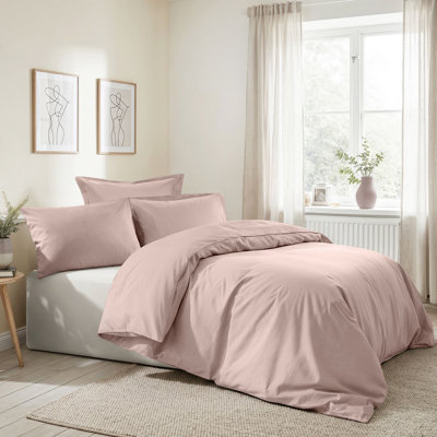 Elegant Ranforce Double Quilt Cover Set, Dusty Rose, 78.7 x 78.7 inches | 100% Cotton, 155 Thread Count, Machine Washable, Button Closure | Soft and Breathable Bedding for Cozy Bedrooms & Stylish Decor