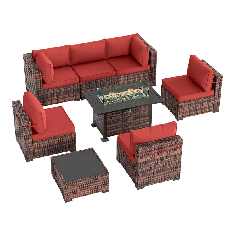 Ensemble de conversation d'extérieur pour 6 personnes avec coussins Ceilia, Rouge foncé