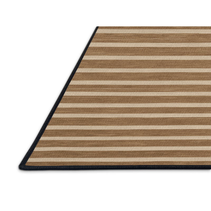 Tapis brun à rayures horizontales lavable à la machine, Tapis de couloir 2 pi x 4 pi