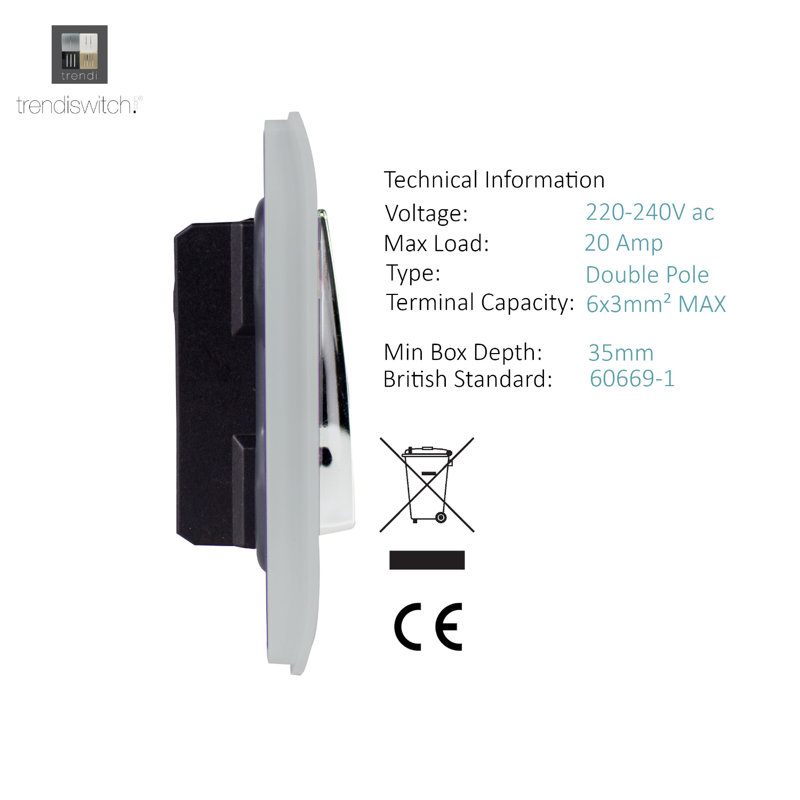 Trendi Switch 1 Gang 20 Amp Heavy Duty Rocker Switch, Silver