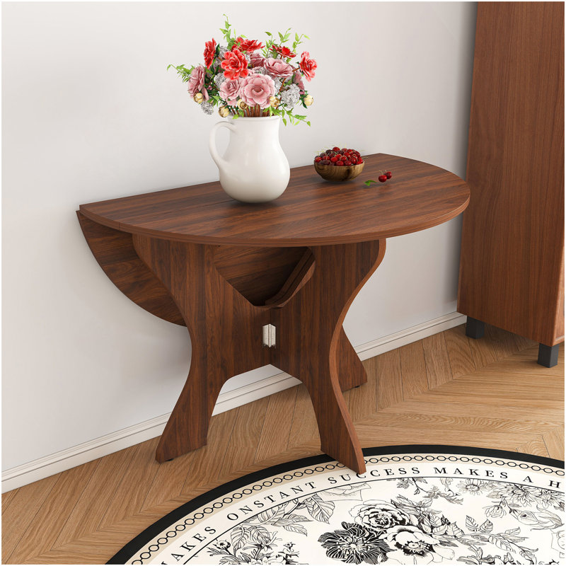 Table de salle à manger pliante 43 po pour petits espaces, table en panneau de fibres à densité moyenne avec placage en noyer