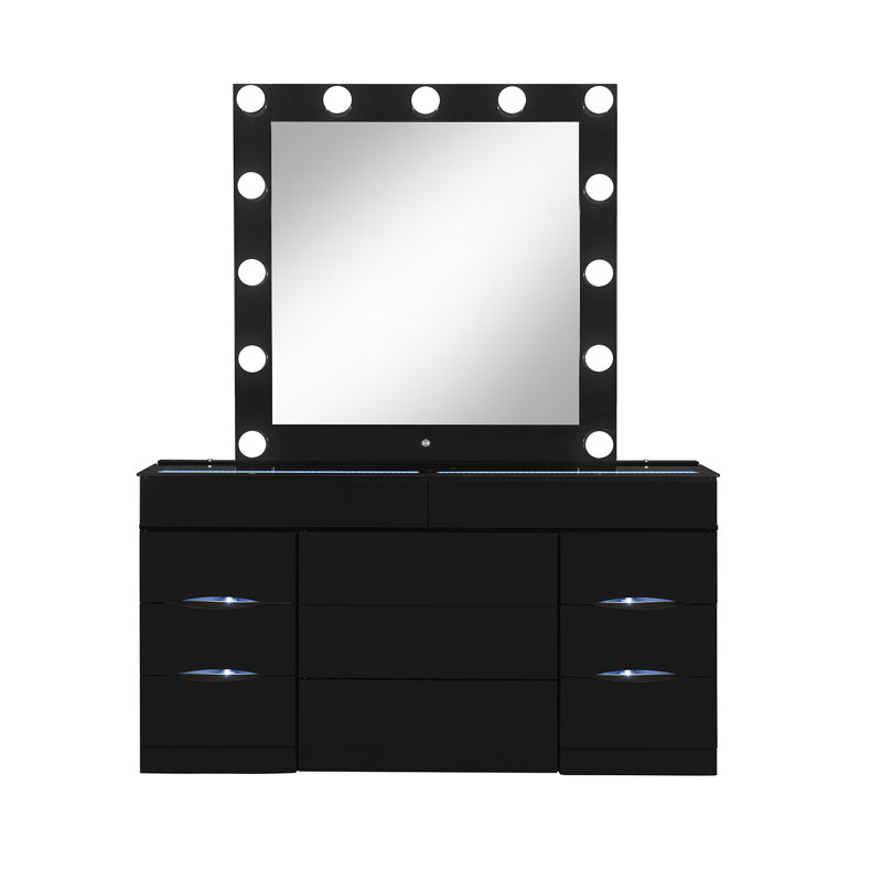 Black Vanity Set With Stool, Black