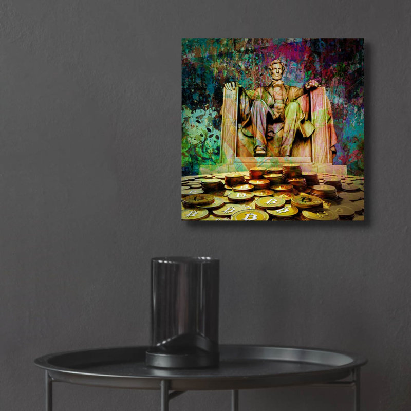 «Lincoln On Bitcoin Mountain» par Epic Portfolio, art mural en verre acrylique, H 12 po x l 12 po