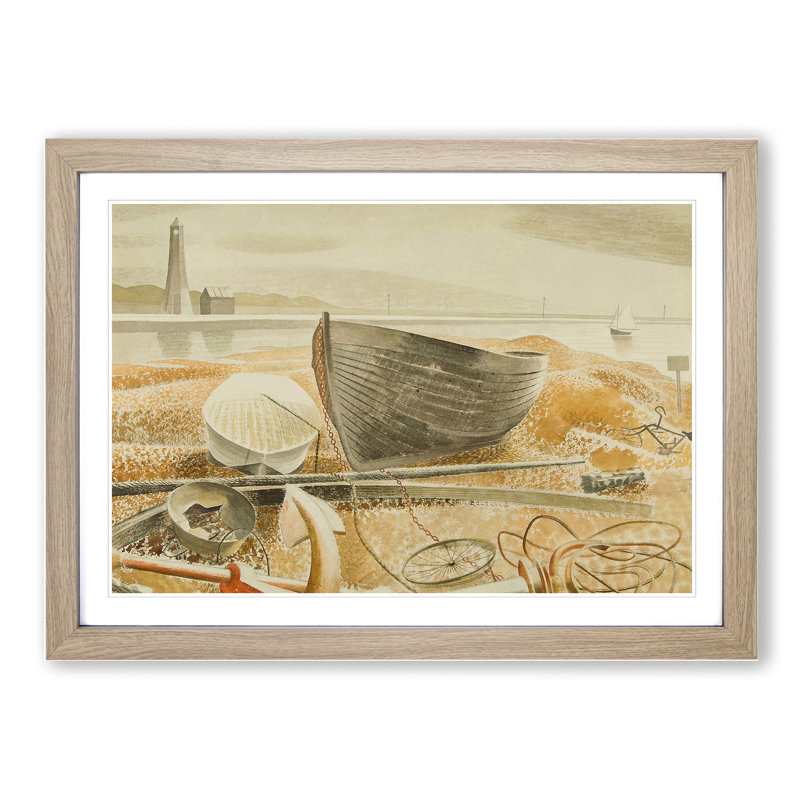 Anchor and Boats by Eric Ravilious - Framed Print, 27cm H x 36cm W x 2cm D, Oak Framed