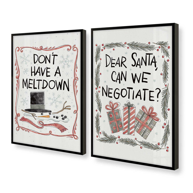 Ensemble de 2 estampes du Père Noël, 24 po x 18 po, Noir satiné