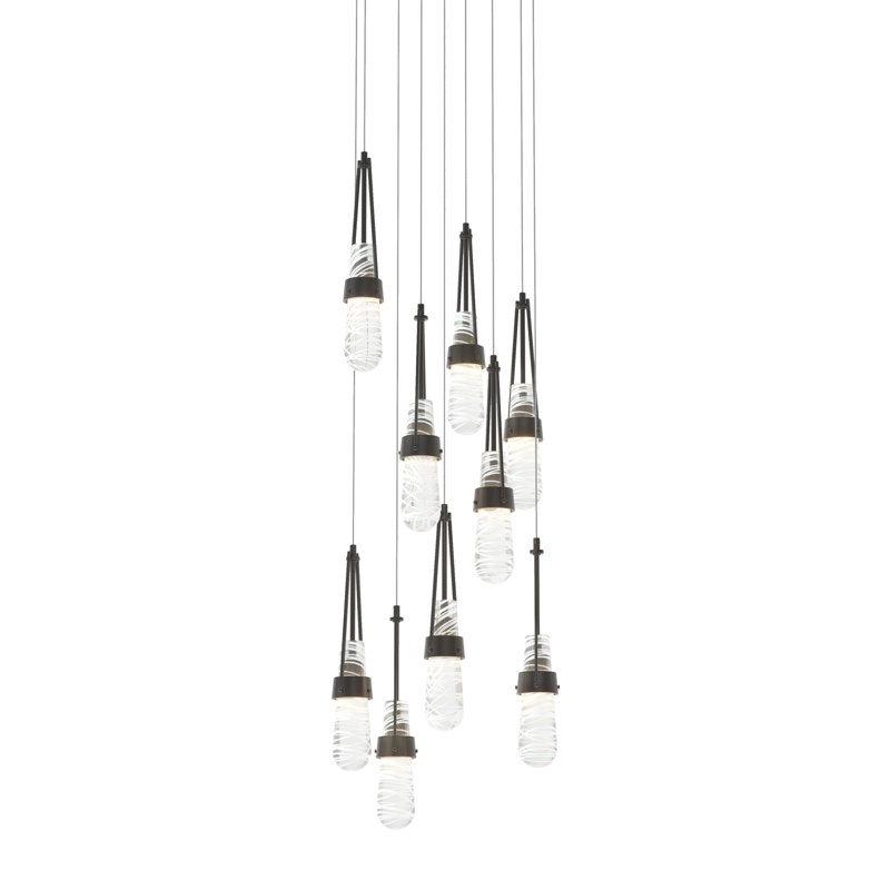 Link 9 - Light Pendant, Long: 19" to 130", Clear with White Threading Glass, Black