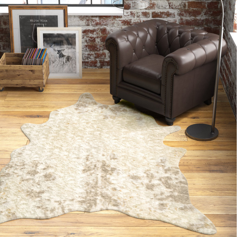 Steelside™ Cooke Power Loom Faux Cowhide Off White Machine Washable Rug &  Reviews