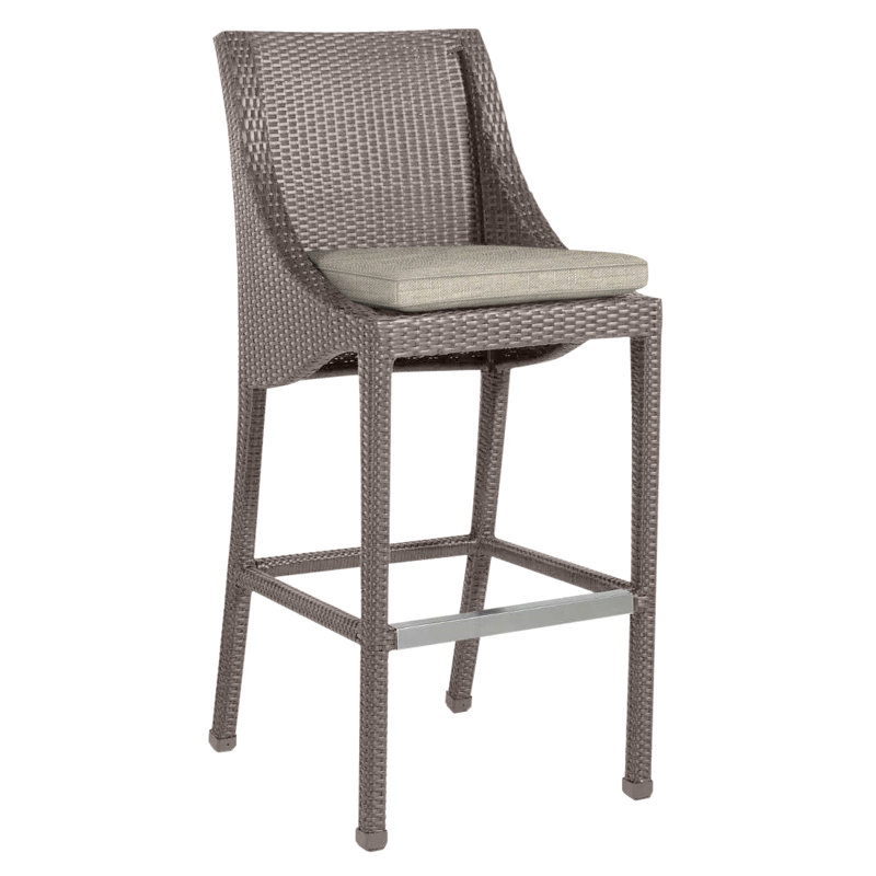 Athena Patio Bar Stool with Cushion, Oyster, Welt, Dove Sunbrella® Linen