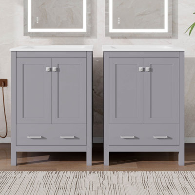 Meuble-lavabo de 48 po avec lavabo, armoire de rangement avec portes à fermeture en douceur, tiroir divisé et tablette de porte double couche