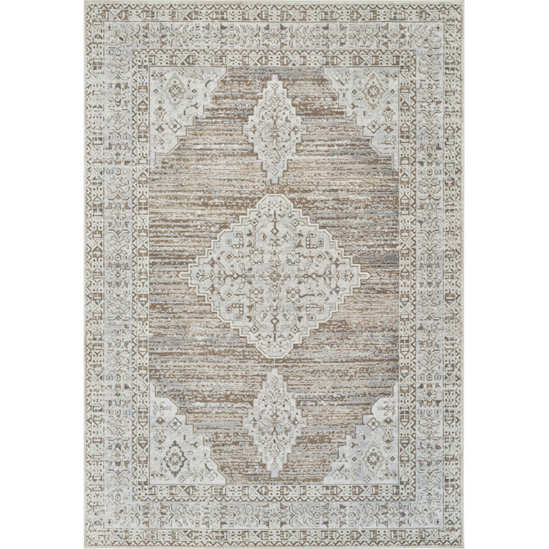 Beige and Brown Abstract Distressed Area Rug